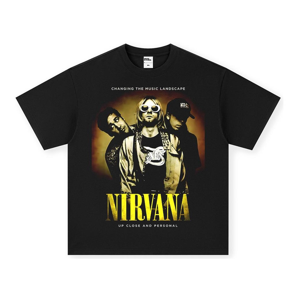 Maglietta a maniche lunghe band Nirvana vintage europeo e americano lavata effetto invecchiato maglietta a maniche corte Nirvana per uomo e donna