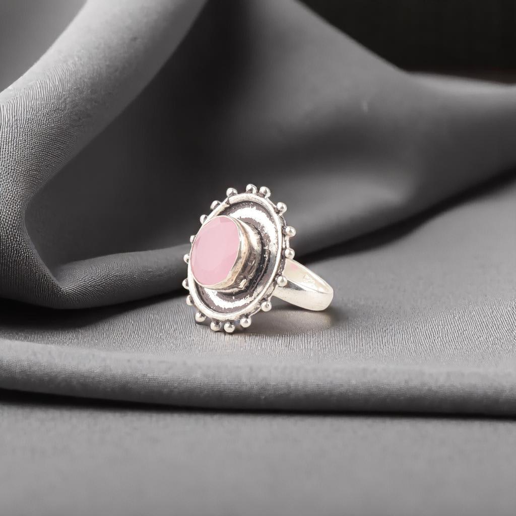 Rose Chalcedony Gemstone 925 Sterling Silver Handcrafted March Birthstone Ring RR-49-18