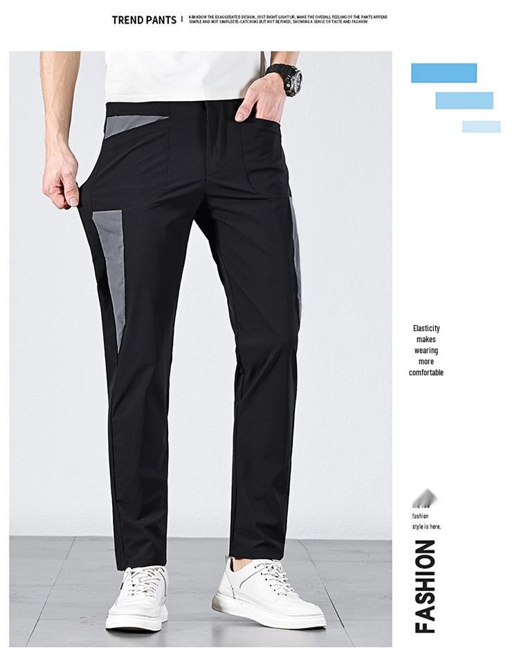 Men's Breathable Ice Silk Elastic Straight Leg Quick-Dry Casual Pants – Trendy and Comfortable for Summer