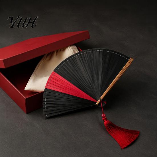 Handheld Folding Fan Vintage Japanese Bamboo Fan, Elegant with Tassels, Decorative Cooling Portable Oriental Style Accessory for Dancing Weddings