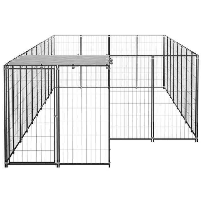VidaXL Chenil Noir 10,89 m² Acier Enclos pour Chiots Cage Chiens Extérieur 3082207