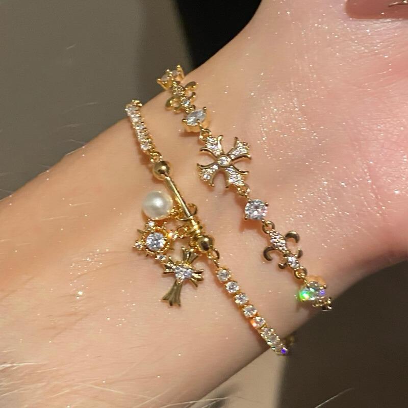 Zircon Iris Cross Adjustable Bracelet Light Luxury High-end Niche Bracelet Personality Versatile Temperament Jewelry