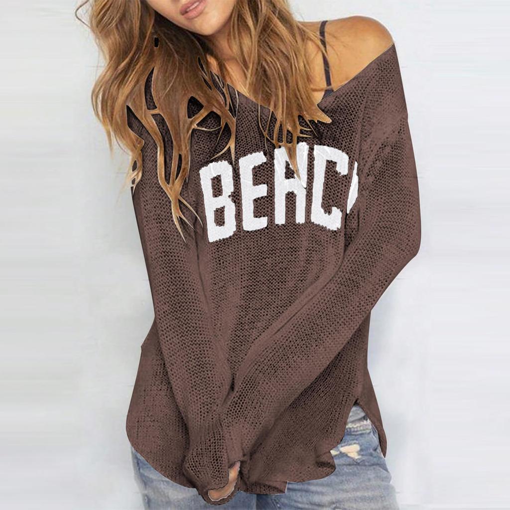 Women V Neck Hollow Knit Crochet Pullover Sweater Loose Fit Lightweight Top Casual Beach Pullover Knitted Blouse