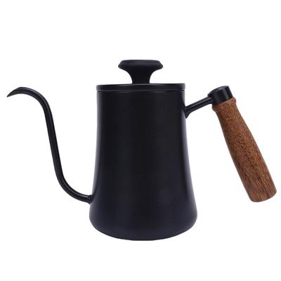 600ML Kaffebryggningskanna 304 Rostfritt Stål Vattenkanna med Temperaturmätare Trähandtag Lång