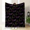 Neon-style Pattern of Faces Blowing Kisses, Hands, and Lips On Black. for All Seasons Blanket Lunch Break Throw Gift