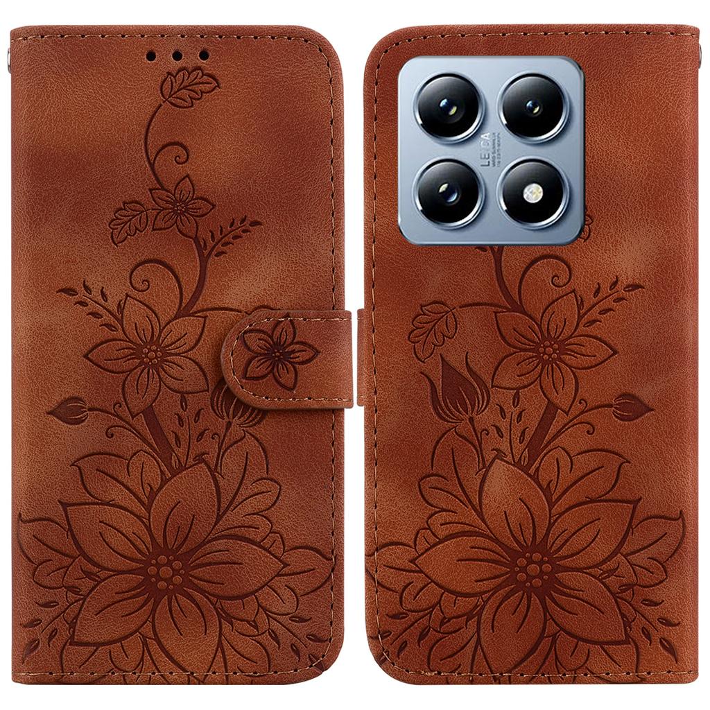 For Xiaomi 14T Pro Case Lily Flower Imprint Leather Phone Cover with Stand