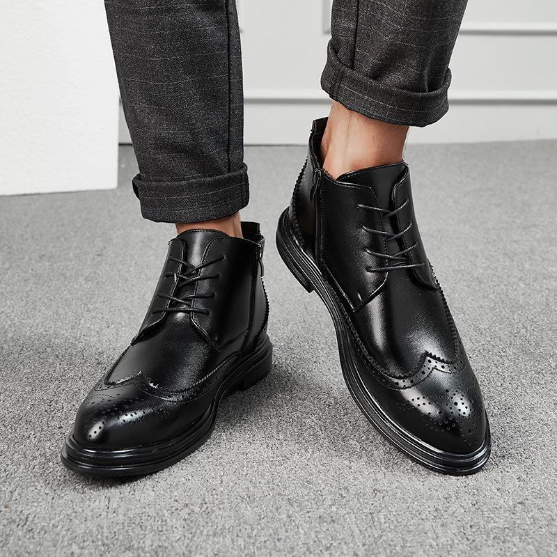New Product Men's Trend Business High-top Leather Shoes Short Boots Formal Men's Shoes Brock Retro Trendy Shoes Large Size Men's