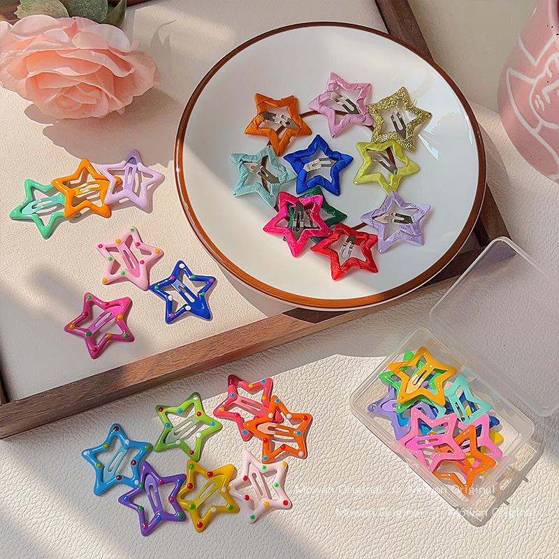 10Pcs/Set Solid Color Star Hair Clips For Kids Girls Headwear Alloy Barrettes Cute Glitter BB Clips Hairpins Hair Accessories