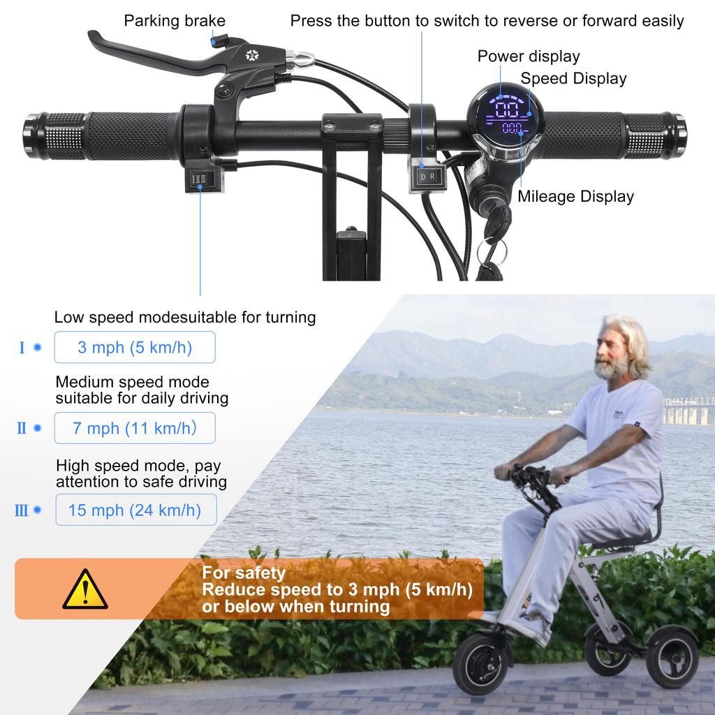 TopMate ES35P 3 Wheel Foldable Electric Scooter with Backrest Seat Removable 36V Battery Reverse for Adult Commute