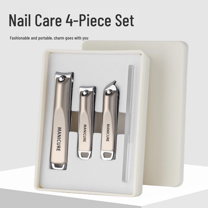 Splash-Proof Metal Nail Clipper Manicure Set - 4 Pieces
