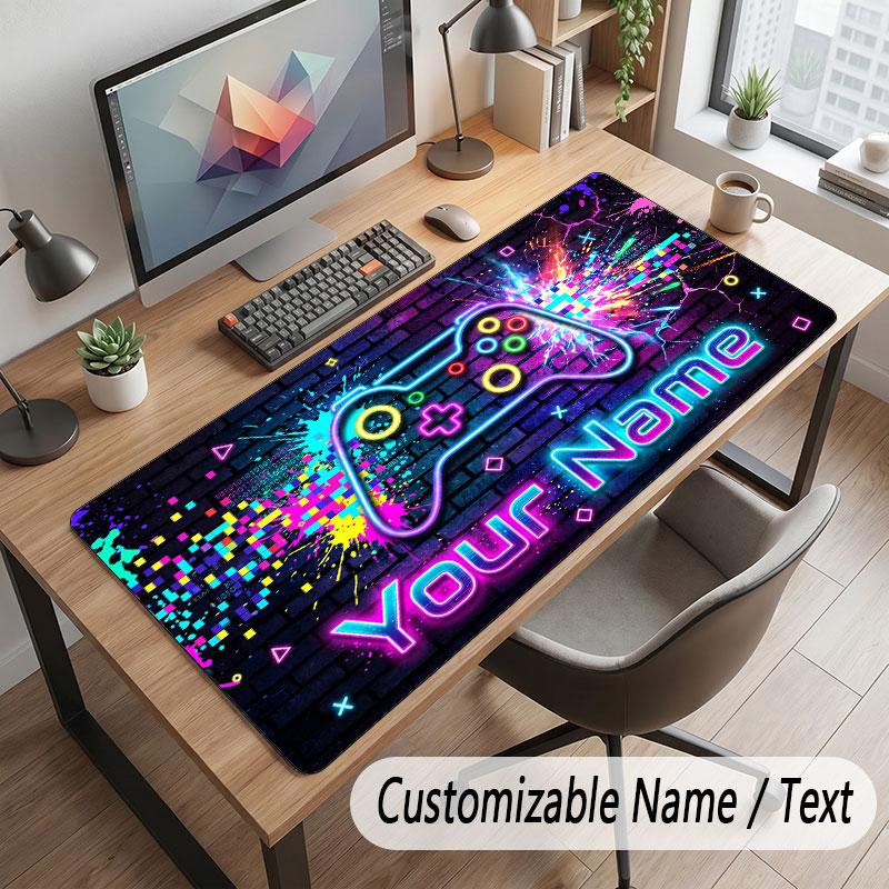 Neon Colorful Theme Customized Mouse Pad Personalized Print Name Text Desk Mat For Home Office Table Decor