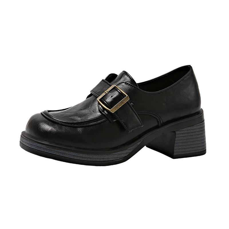 

Модная осенняя женская обувь на высоком каблуке, новая модная обувь-лодочки с квадратным носком и толстым каблуком, женская обувь слипоны для платья, студенческая обувь Мэри Джейн 35 чёрный