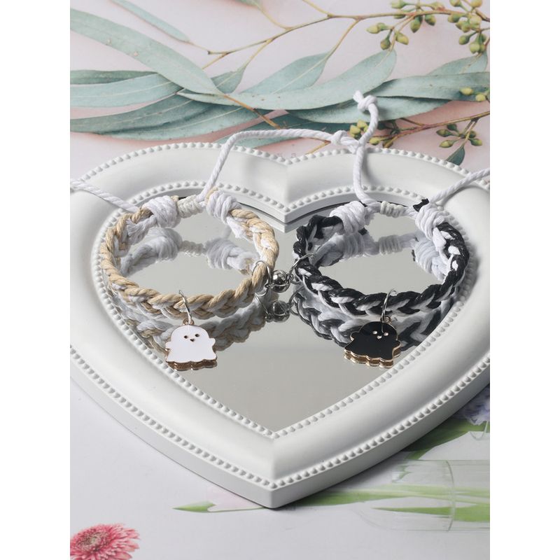 Good-looking Black and White Color Matching Couple Woven Magnetic Bracelet Original Cartoon Ghost Girlfriends Carrying Strap for Boyfriend Bracelet