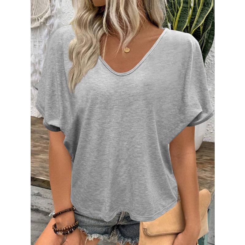 Sommer Locker Lässig Damen Kurzarm T-Shirt Einfarbig V-Ausschnitt Schlichtes Büro Elegant Mode Oberteile Übergröße Bluse Basic Damen Shirts