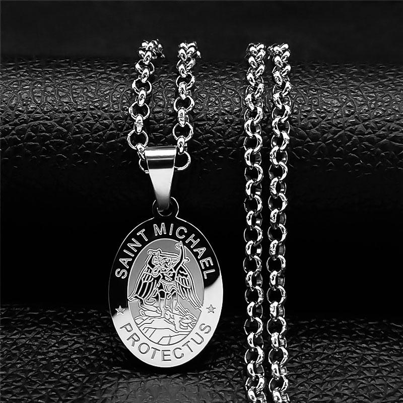 Medal San Miguel Arcanjo Archangel Necklaces Stainless Steel Chain Necklace Saint Michael Emilia Antonio Cayetano Jewelry N3031