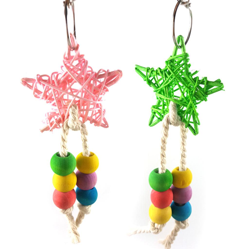Bird Chewing Toy Rattan Star Parrot Cage Toy Wooden Beads Colorful Biting Toy 1 красный
