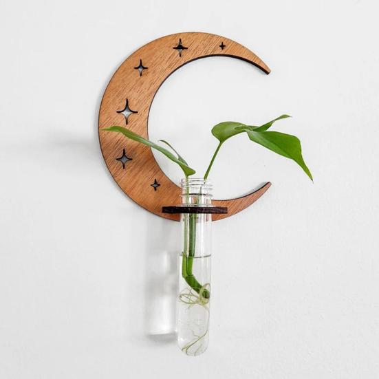 Yousheng Wall Planter for Indoors Clear Planters with Wooden Hollow Stand Plastic Test Tubes Vertical Propagation Station for Hydroponics Air Plants