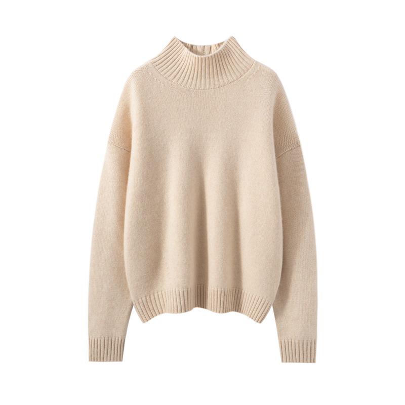 Women's 2025 Autumn/Winter Solid Color Cashmere Stand Collar Sweater - Thick, Loose, Fashionable, and Versatile Knitwear.