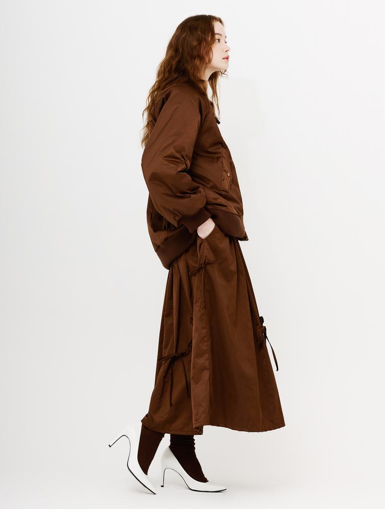 The Studio K 3-Pleat Satin Ribbon Long Skirt (Brown)