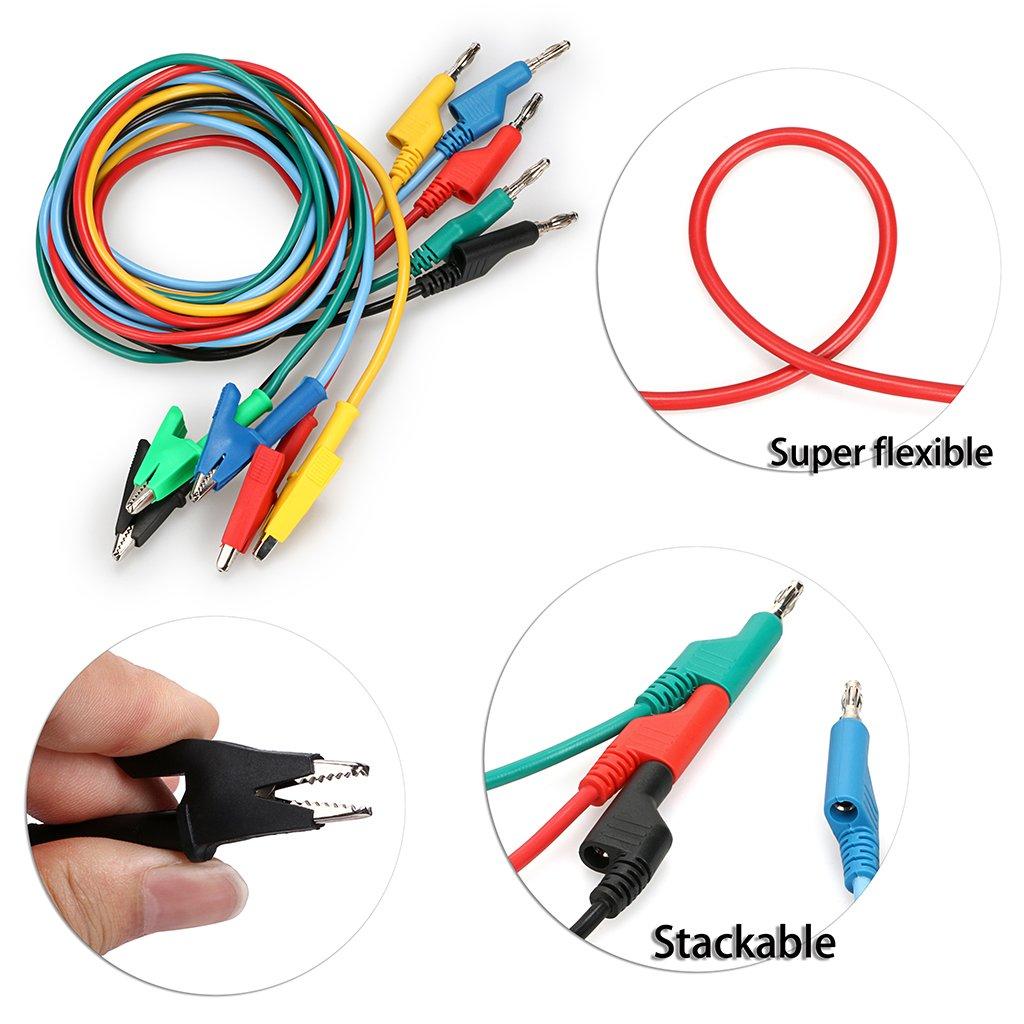 5pcs Banana to Banana Plug Test Lead Set 1m Banana Plug to Crocodile Alligator Clip Test Probe, Dual Ended Crocodile Alligator