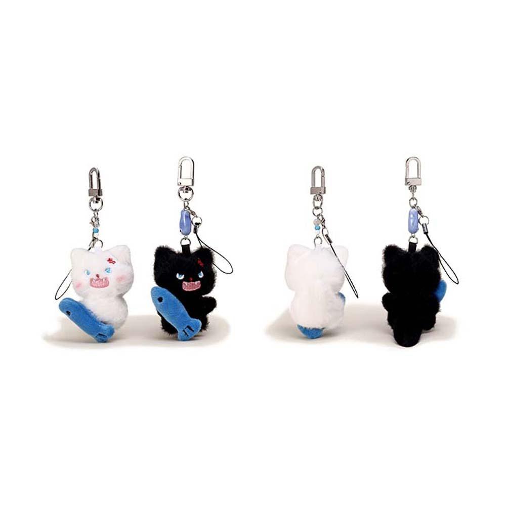 2pcs Zinc Zinc Alloy Angry Cat Keychains Mini Bag Charm Portable Plush Animal Key Ring  Kids