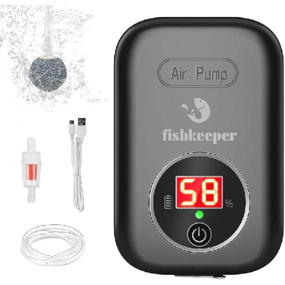 

Аквариумный компрессор с питанием от батареи, тихий, портативный, с USB-зарядкой, аэратор для аквариума с аксессуарами, для 5-80 галлонов, отображение уровня заряда батареи, 2W-1500mAh (Single)