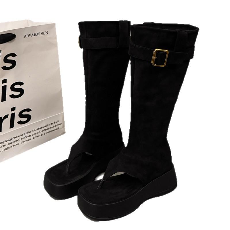 Internet celebrity summer boots clip toes flip-flops cool boots sandals women's 2025 new thick-soled heightening pile boots short boots