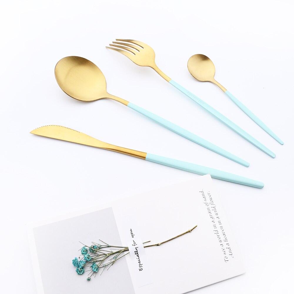 18pcs Colorful Cutlery Set Tableware Set Stainless Steel Dinner Knife Fork Spoon Matte Polishing Dinnerware Set