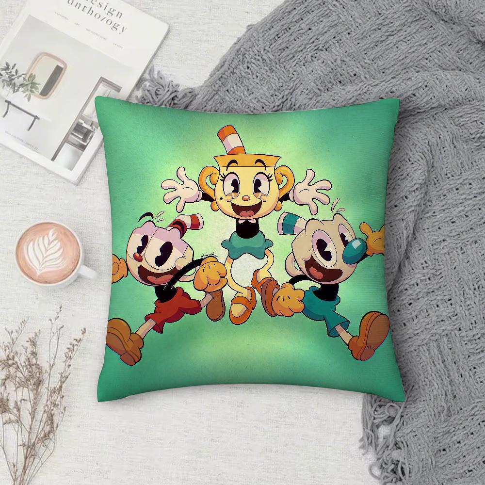 Cartoon C-Cupheads Pillow Case Square Double-Sided Printing Sofa Cushion Cover Pillowcase Bedroom Bedside