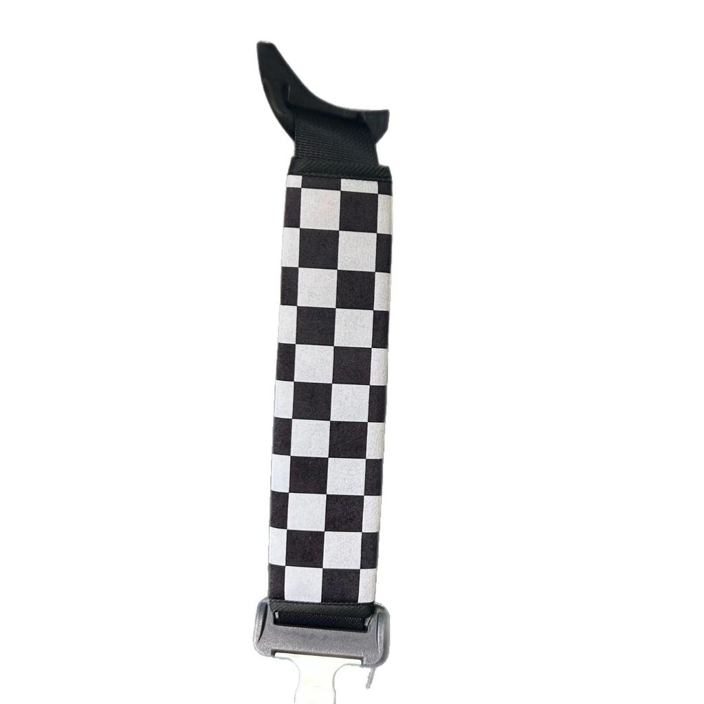 Checkered Jacquard Seat Belt Shoulder Pad Cover - Black and White