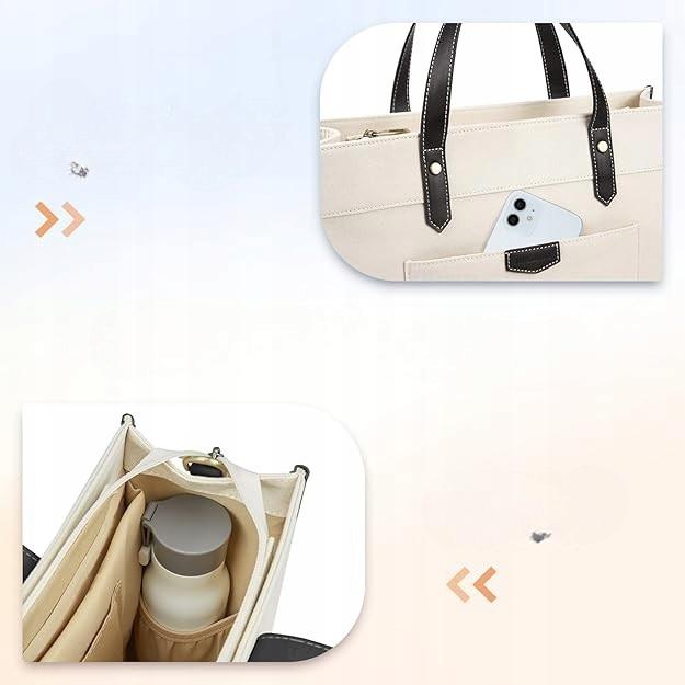 Missnine 15.6 inch laptop bag Large Elegant handbag black and beige