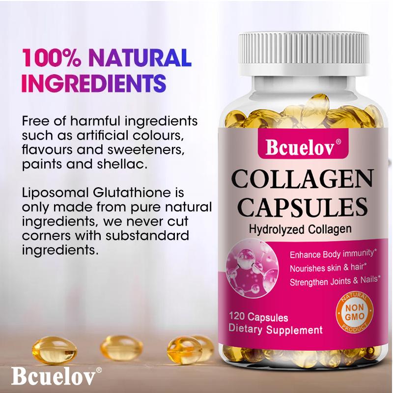 Bcuelov Collagen Capsules, 3g Hydrolyzed Collagen, with Vitamin C & Biotin, 120 Caps