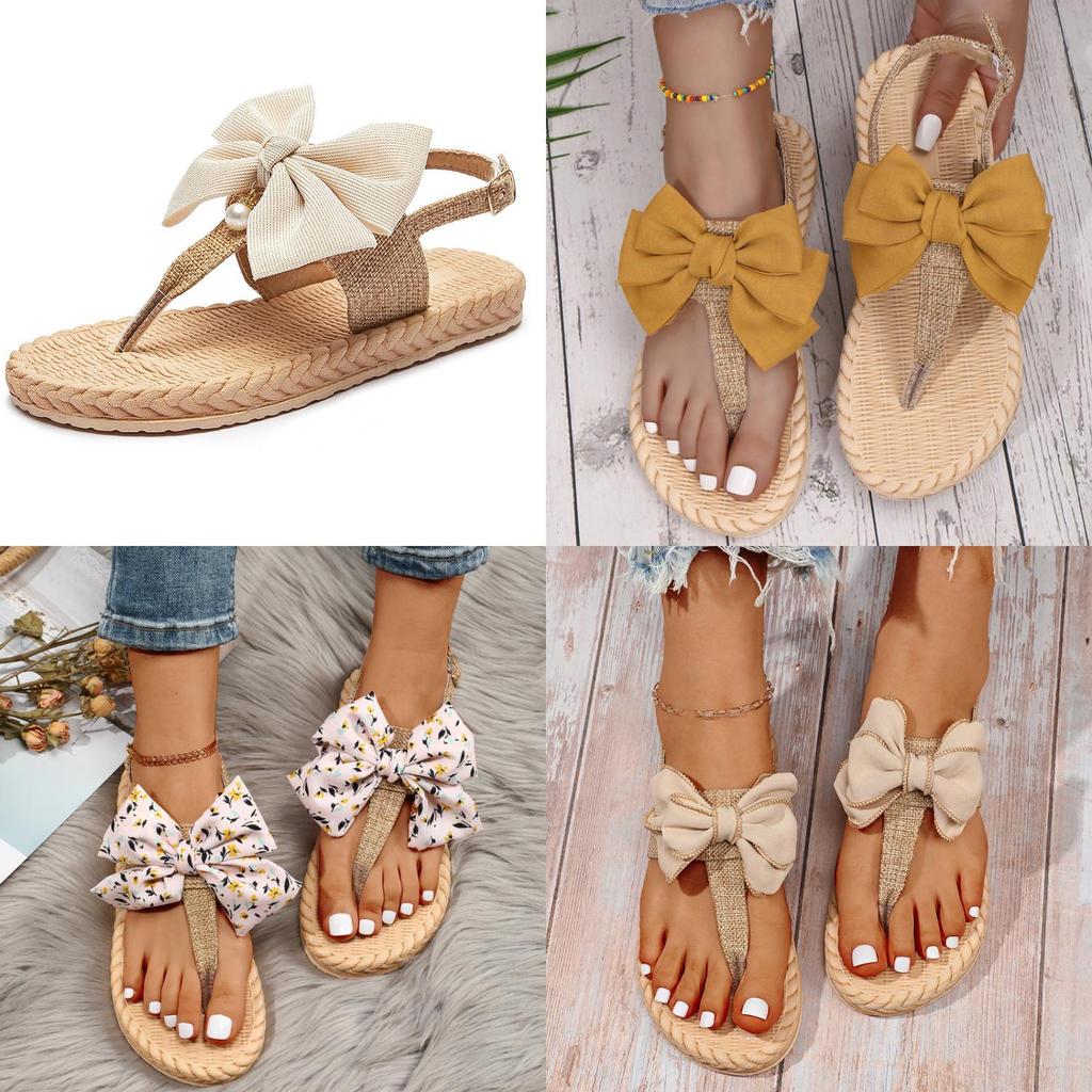Summer Womens T Bar Sandals With Canvas Material And Butterfly Knot For Outdoor And Indoor Wear