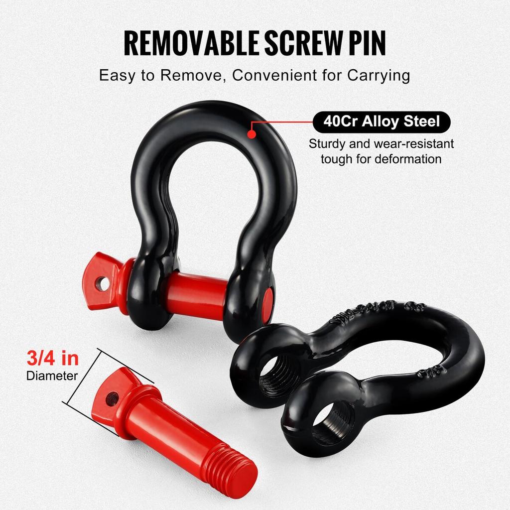 4 Pack 5/8" D Ring Shackle with 3/4" Screw Pin 28660 Lbs Break Strength
