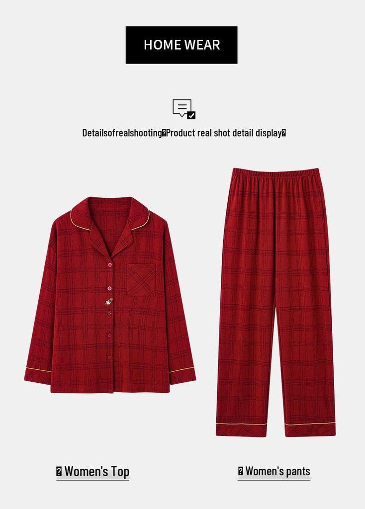 2025 Festive Red Women's Pure Cotton Pajama Set - Long-Sleeved & Long-Pants, Year of the Rat Edition