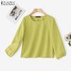 ZANZEA Women Casual Round Neck 3/4 Sleeve Loose Plain Blouse