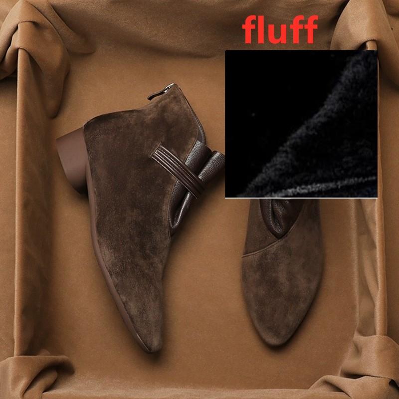 

Модные женские ботильоны AIYUQI 2025 с острым носком, винтажным толстым каблуком, из коровьей замши, женские короткие ботинки большого размера плюс замшевые женские ботинки 35