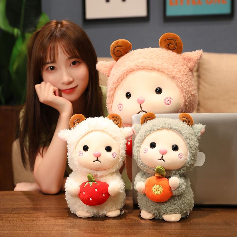 Nice 1pc 25cm-50cm Kawaii Sheep Plush Toys Cute Hairy Lamb with Strawberry Plushie Dolls Stuffed for Children Kids Decor Gifts
