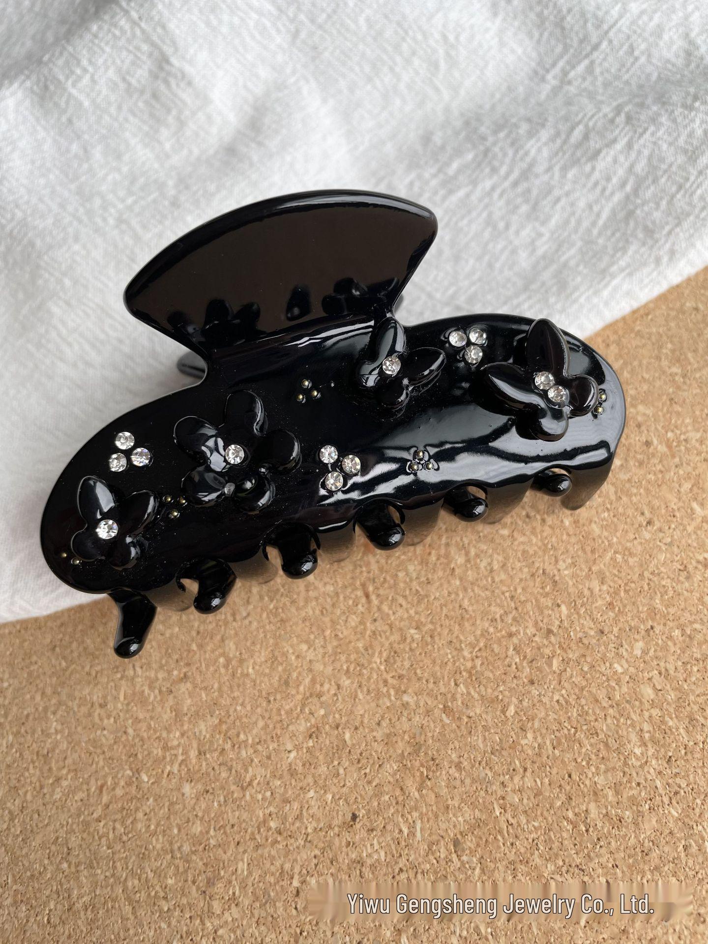 

Cottagecore Rhinestone Acetate Flower Claw Hair Clip - Shark Headwear Accessory