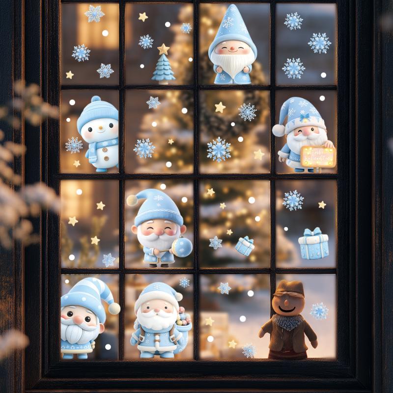 1/2/3/4/6/9 Sheets Winter Snowman Santa Claus Snowflake Static Electricity Decals Christmas Window Stickers Ornaments Xmas Decor