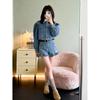 American Y1k Spice Girl Vintage Blue Suit Women's Spring New Denim Short Jacket High Waist Skinny Shorts Two-piece Set