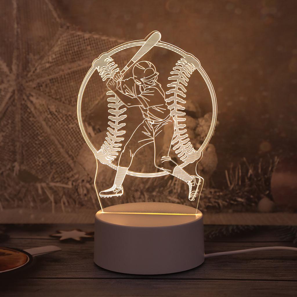 3D baseball boy acrylic visual night light for home decoration atmosphere night light suitable for bedroom lighting and tabletop