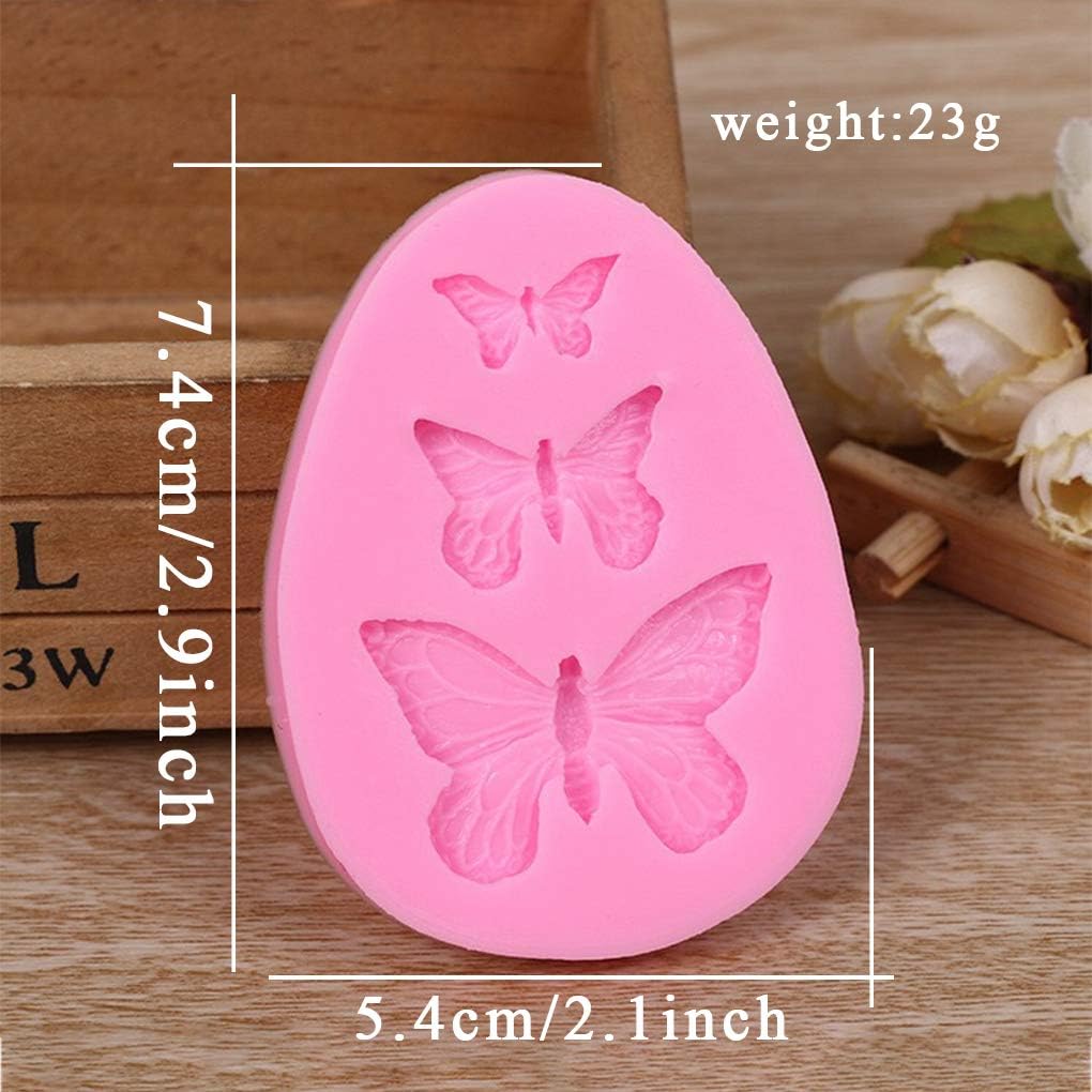 Rolin Roly 3PCS Butterfly Fondant Silicone mold Butterflies Cake Molds 3D Animal Candy Mould 3 Cavities DIY Decorating Desserts Mould for Jelly