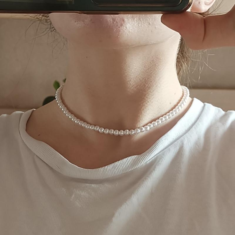 Aihua 4/6/8/10/14mm Elegant Imitation Pearl Beaded Choker Necklaces Collar for Women Wedding Bridal Party Jewelry Gifts