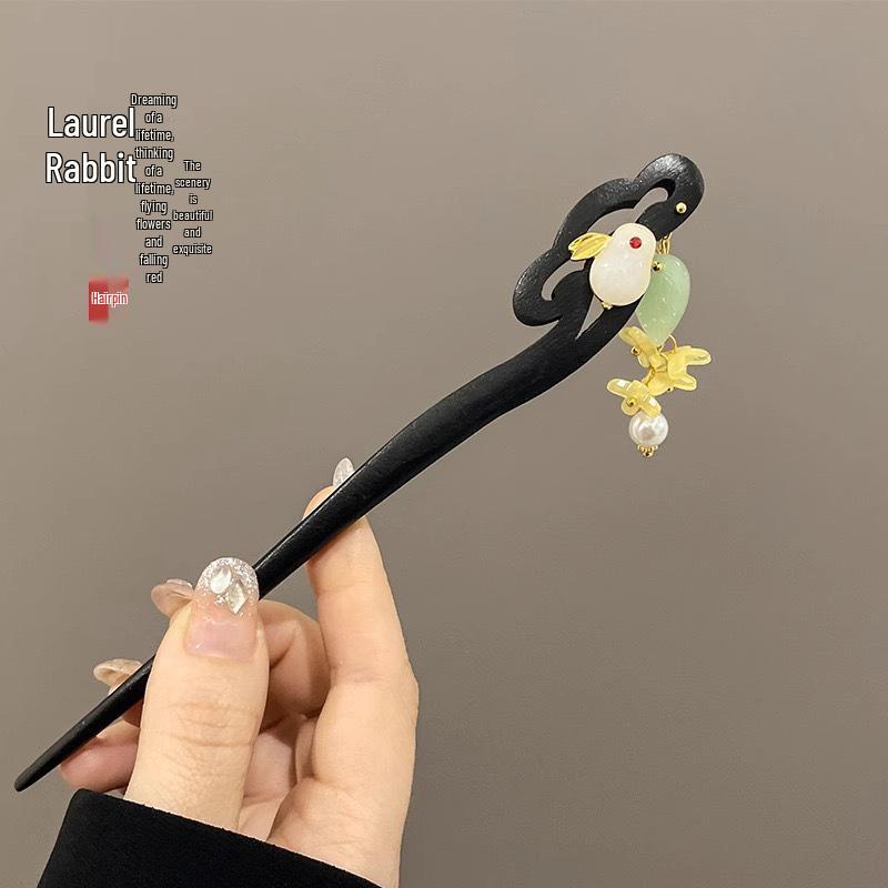 Elegant Black Sandalwood Hairpin with Tassels - Traditional Chinese Hanfu & Cheongsam Accessory for Women