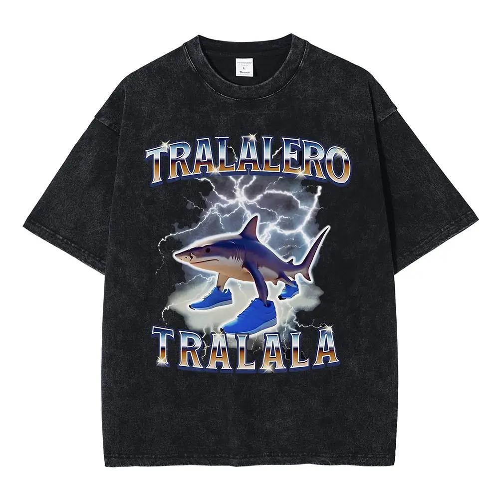 Italienischer Hirnfurz Lustige Meme T-Shirts Tralalero Tralala Tung Tung Tung Sahur Bombardiro Krokodil Brr Brr Patapim Gewaschene T-Shirts