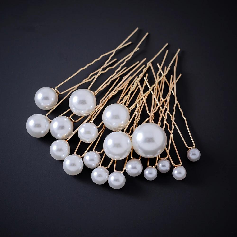 Fashion Pearl Bridal U-shaped Pin Metal Barrette Clip Hairpins Rhinestone Wedding Hairstyle Design Tools Women Hair Accessories