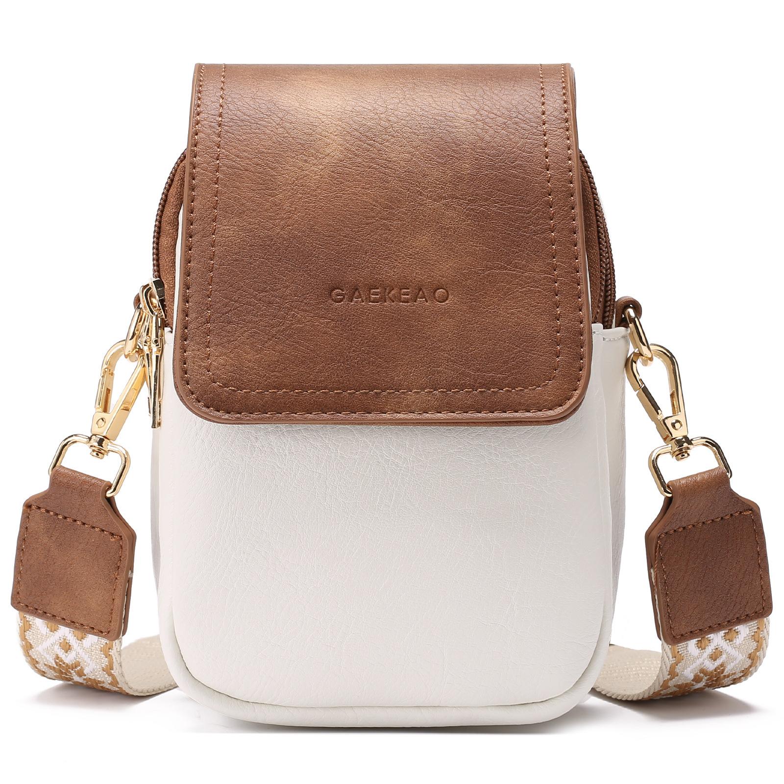 

Женская сумка-мессенджер из искусственной кожи, сумка для мобильного телефона, многофункциональная, регулируемый плечевой ремень, мини-сумка через плечо 14cm*7cm*20cm коричневый/белый