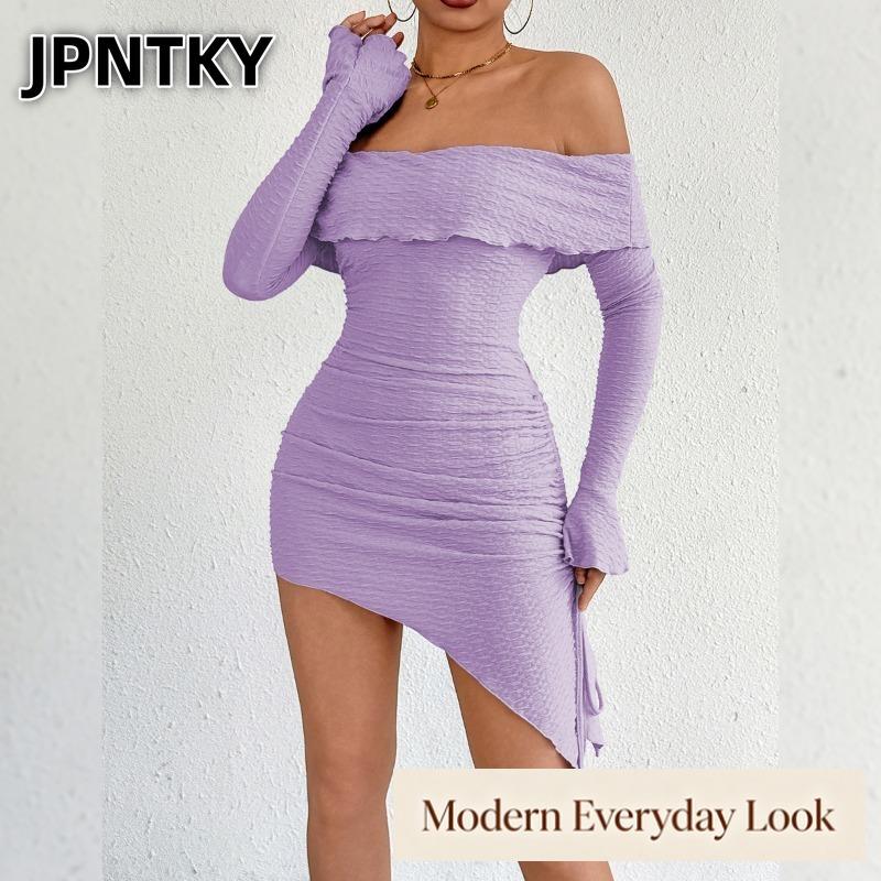 JPNTKY Women's Fashion Summer Spring Solid Color Print Long Sleeve Casual Dresses