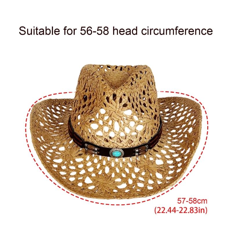 Ethnic Western Styles Natural Paper Straw Hat Sun Protection Rolled Brims Design For Beach Camping Outdoor Activities